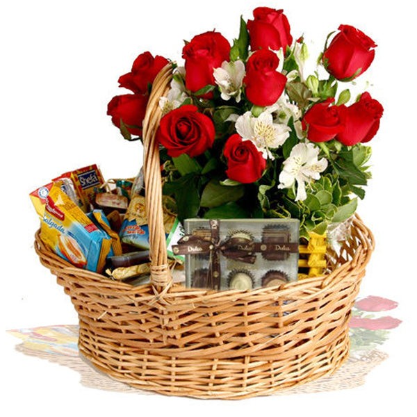 Cesta Café da Manhã Apaixonado com Bombons